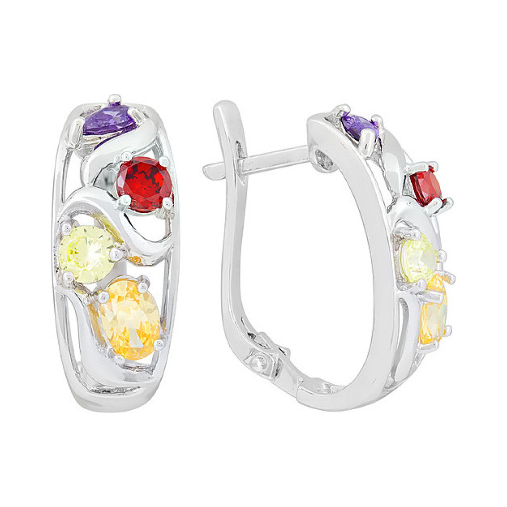 Серебряные серьги с фианитом № 107184