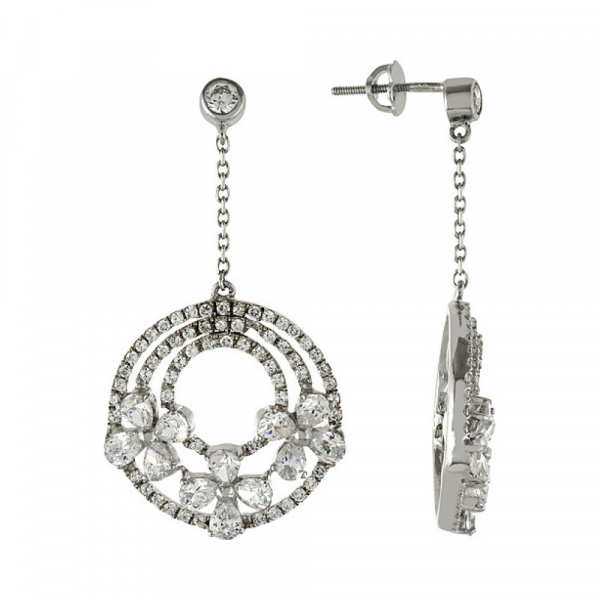 Серебряные серьги с фианитом № 83209