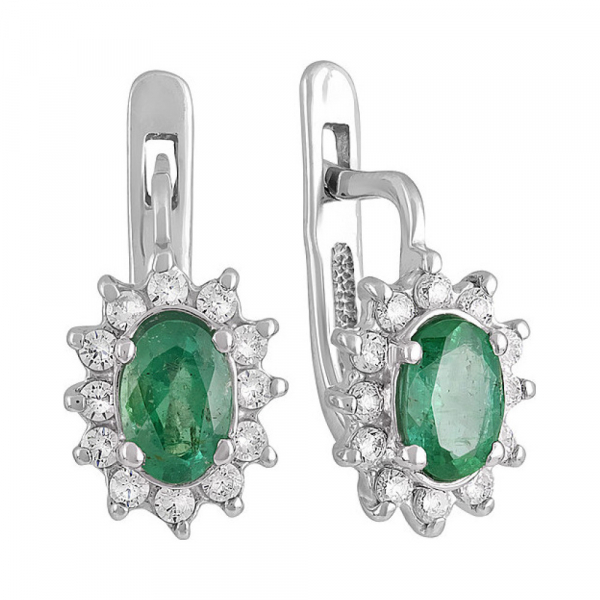 Серебряные серьги с изумрудом и фианитом № 132132