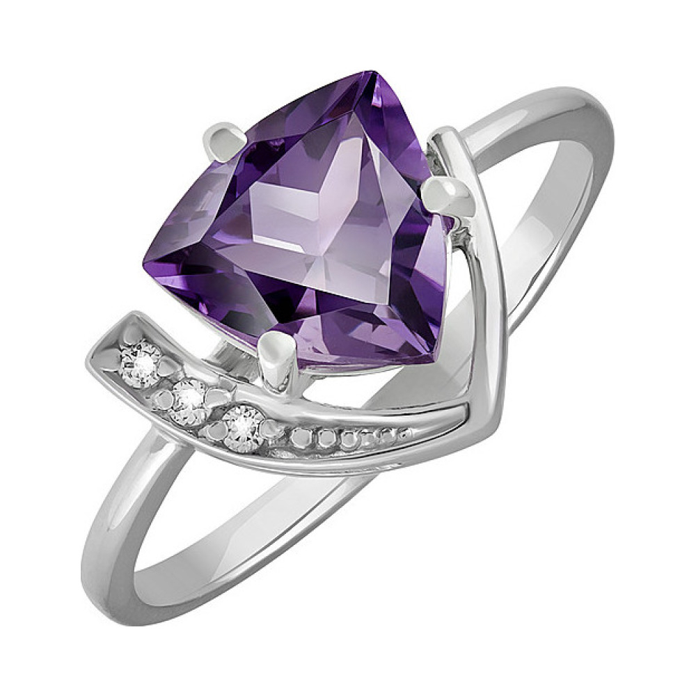 Серебряное кольцо с аметистом и фианитом № 133093