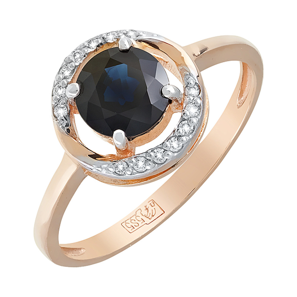 Золотое кольцо с бриллиантом и сапфиром № 120403