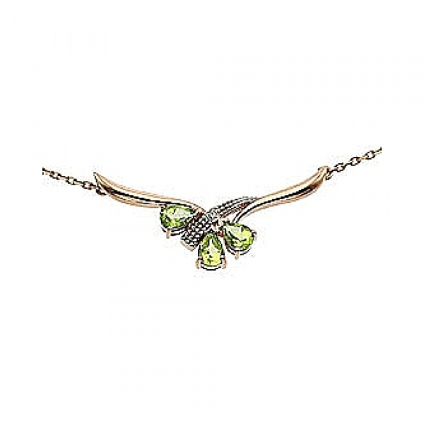 Золотое колье с хризолитом и фианитом № 33914