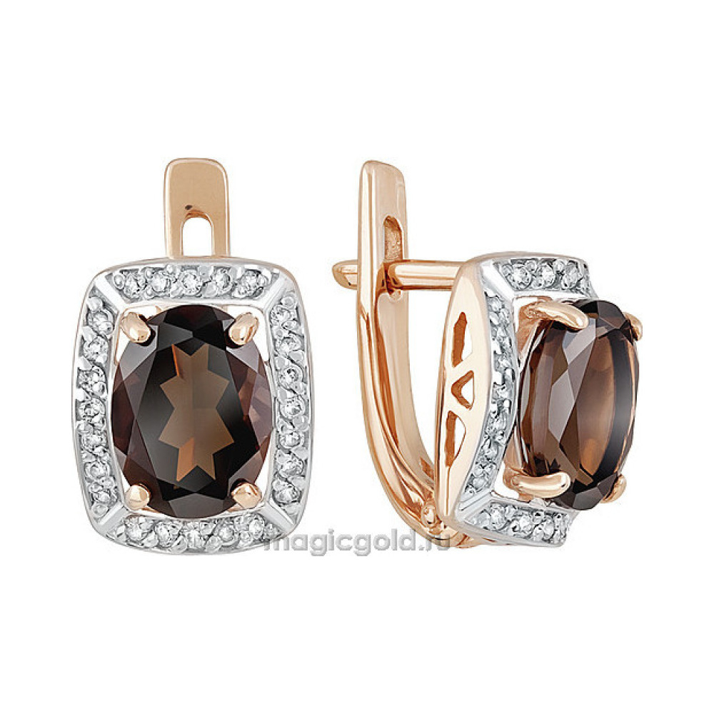 Золотые серьги с раухтопазом и фианитом № 141413