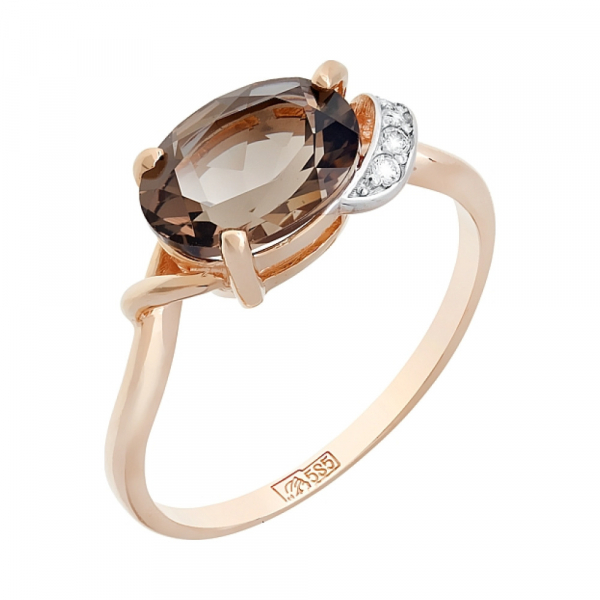 Золотое кольцо с раухтопазом и фианитом № 95752