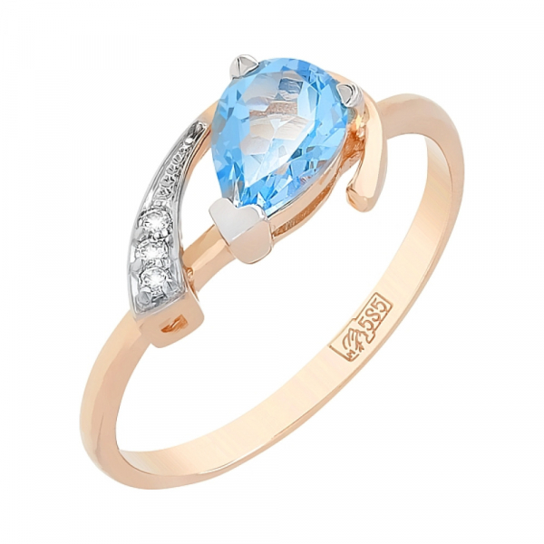 Золотое кольцо с топазом и фианитами № 83292