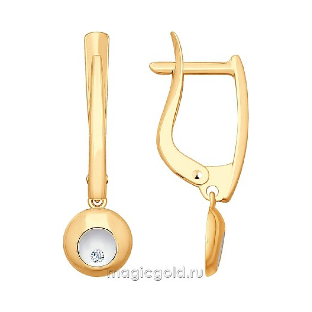 Золотые серьги с фианитом № 165874