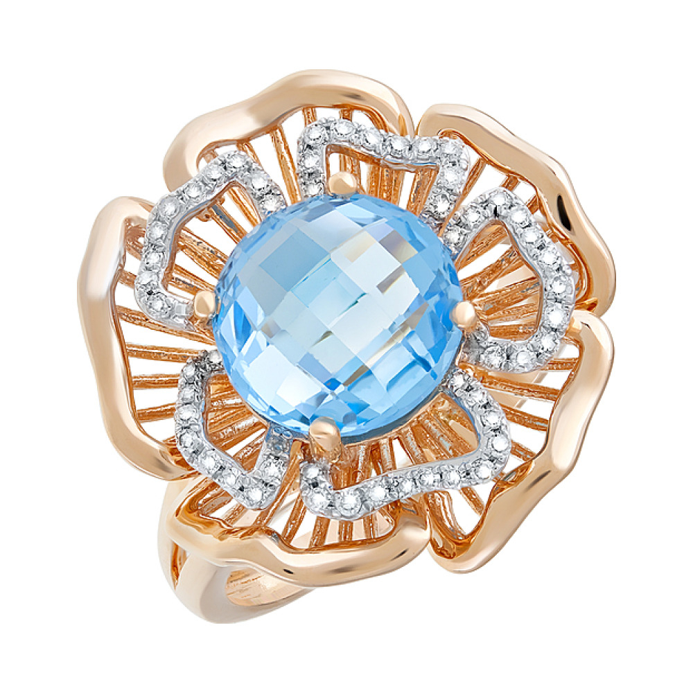 Золотое кольцо с бриллиантом и топазом № 113775