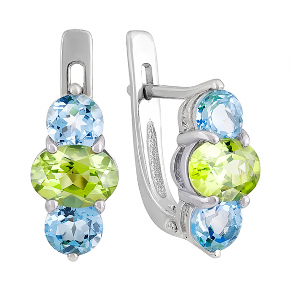 Серебряные серьги с полудрагоценными вставками № 132704