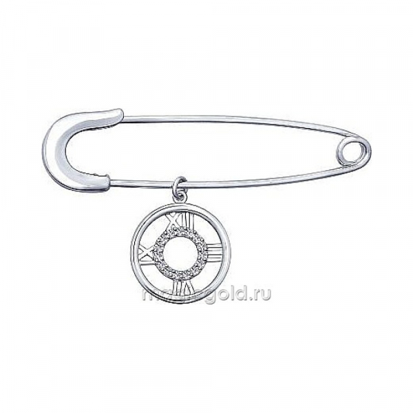 Серебряная брошь с фианитом № 174355