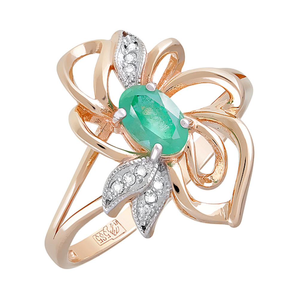 Золотое кольцо с бриллиантом и изумрудом № 123190