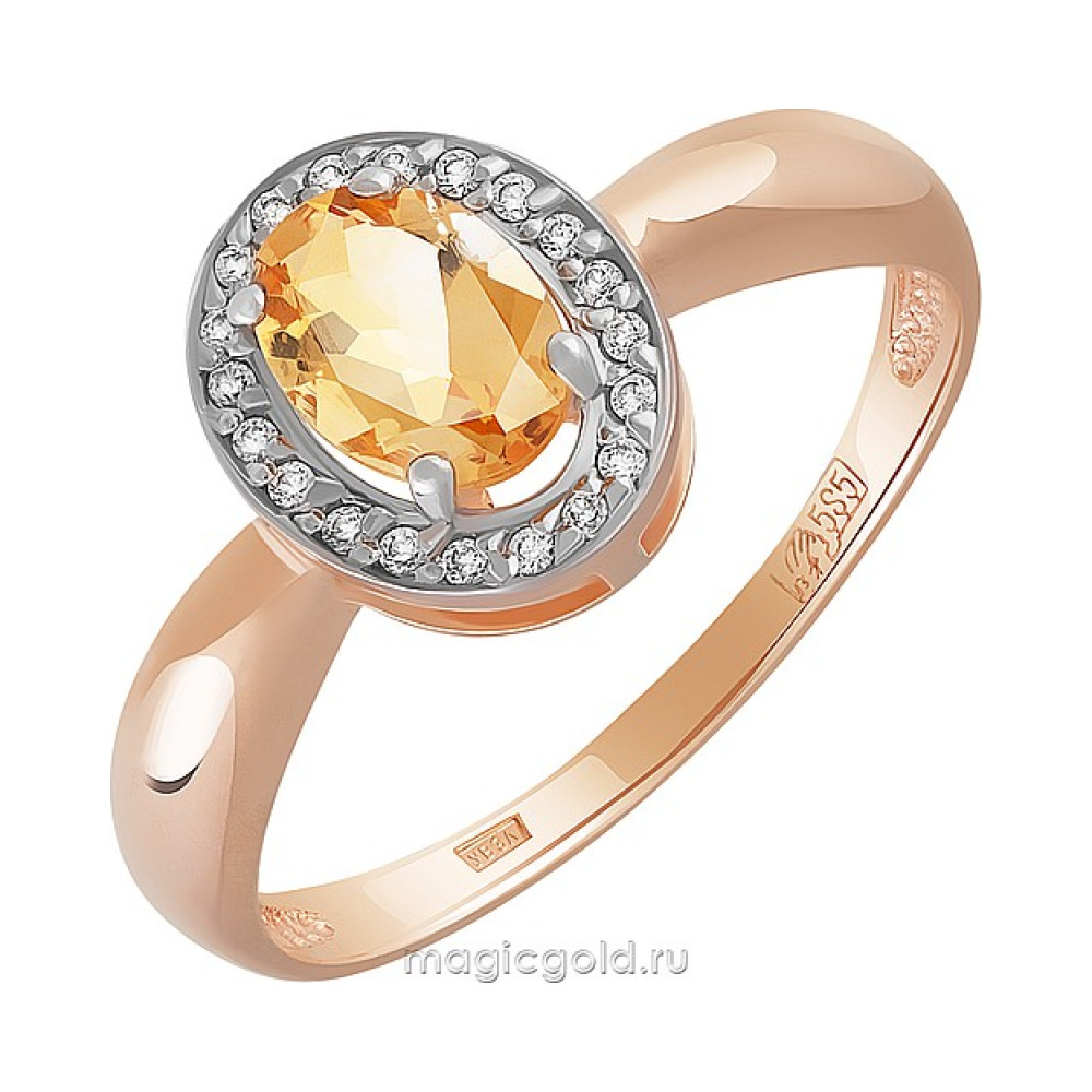 Золотое кольцо с цитрином и фианитом № 162047