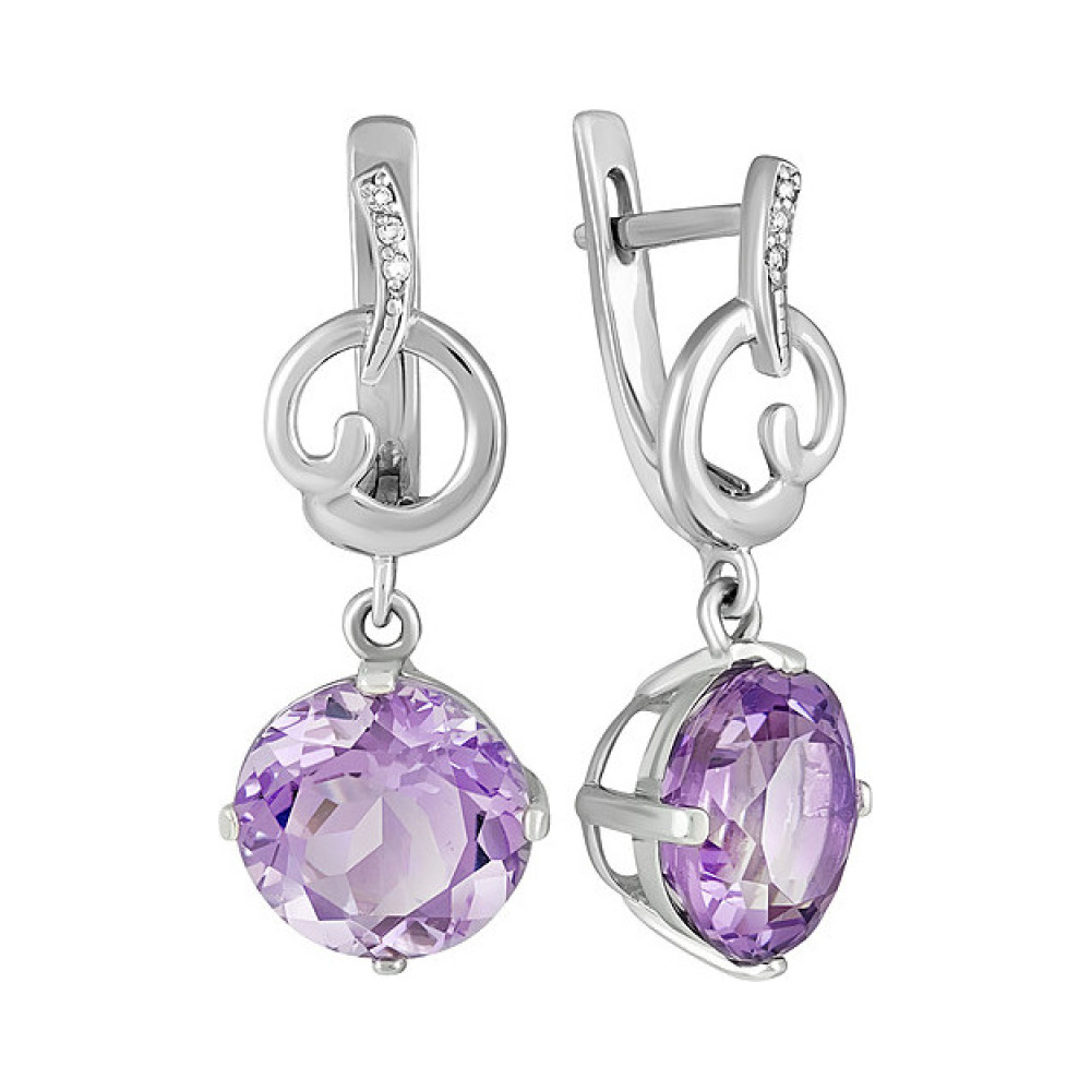 Серебряные серьги с аметистом и фианитом № 133133