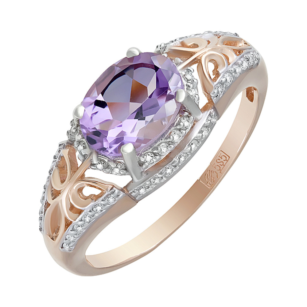 Золотое кольцо с аметистом и фианитом № 124110