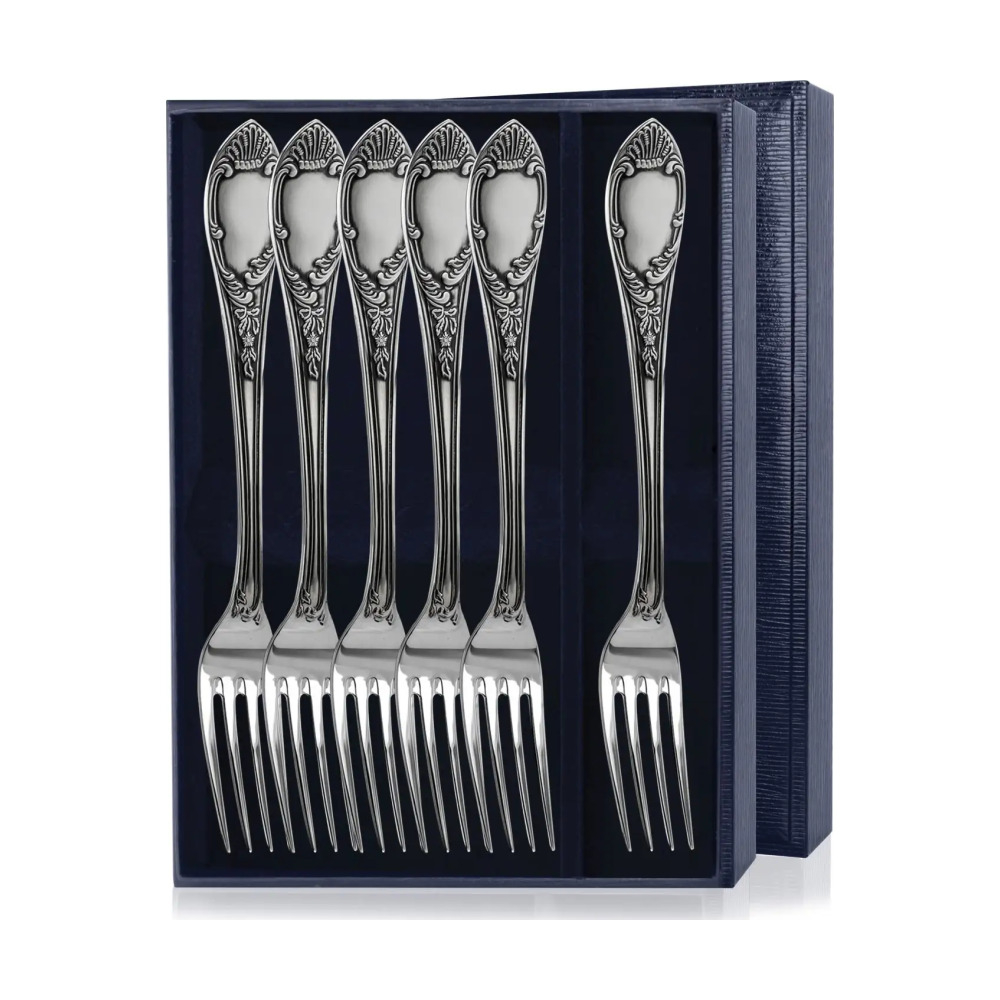 Набор столовых вилок Престиж с чернением на 6 персон в футляре из серебра 925 пробы