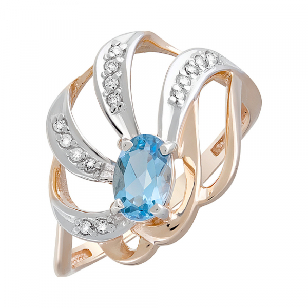 Золотое кольцо с топазом и фианитом № 126573