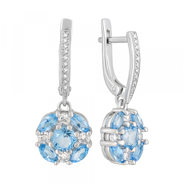 Серебряные серьги с топазом и фианитом № 123311