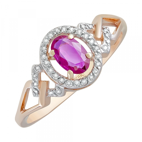 Золотое кольцо с бриллиантом и рубином № 120192