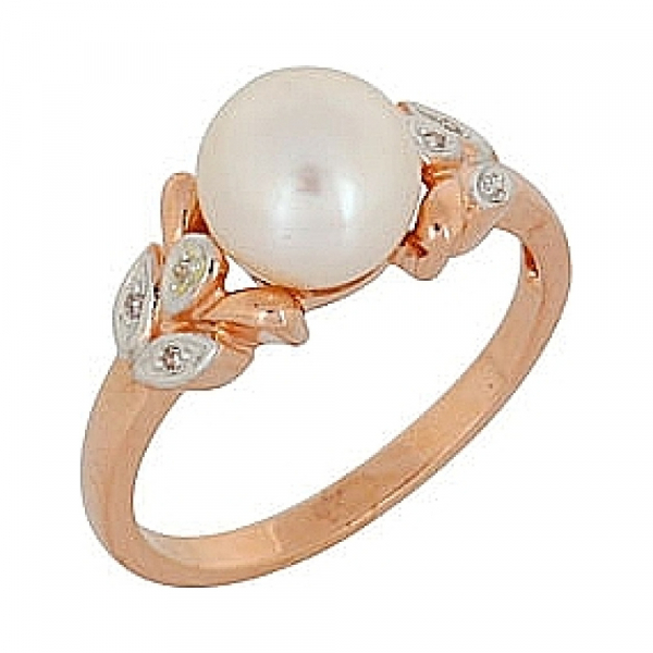 Золотое кольцо с бриллиантом и жемчугом № 62397