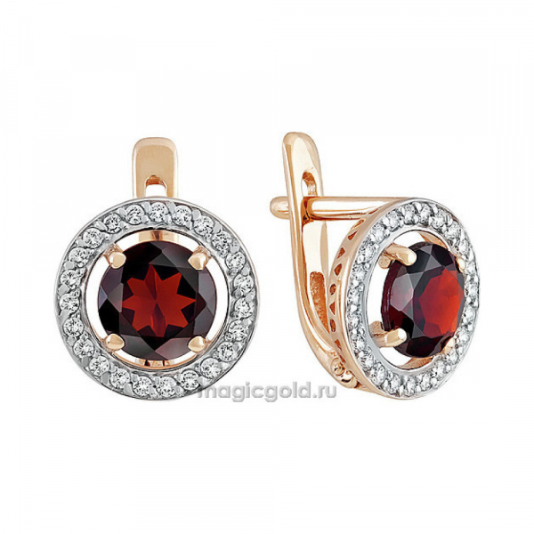 Золотые серьги с гранатом и фианитом № 139823