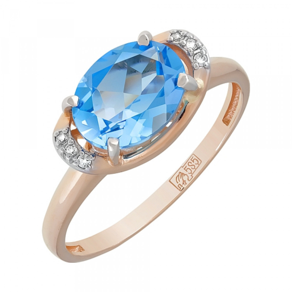 Золотое кольцо с топазом и фианитом № 120306