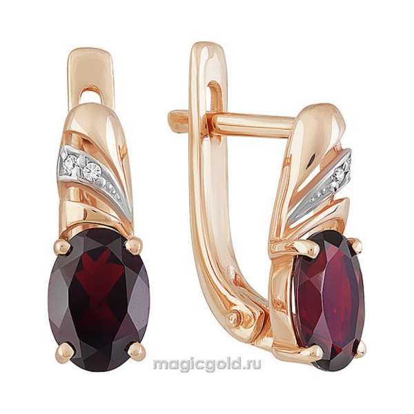 Золотые серьги с гранатом и фианитом № 159641