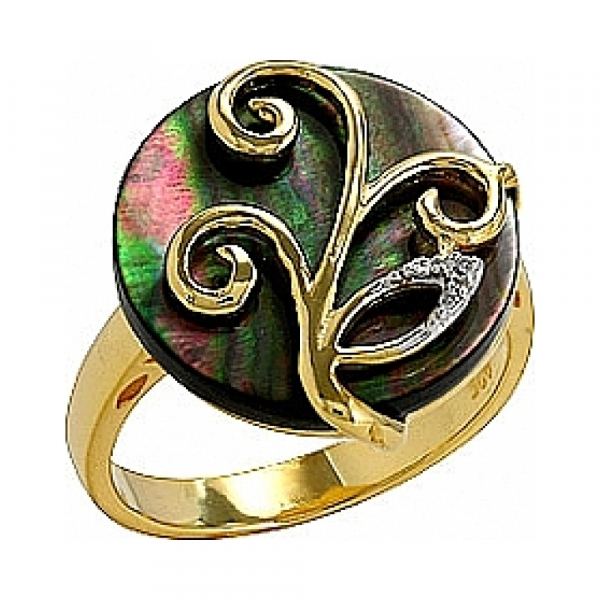 Серебряное кольцо с имитац. жемчуга,фианитом и золот.покр. № 75129