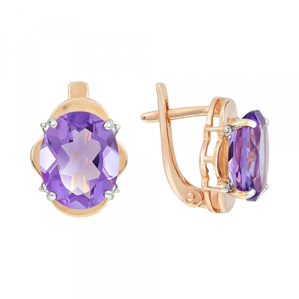 Золотые серьги с аметистом и фианитом № 114033