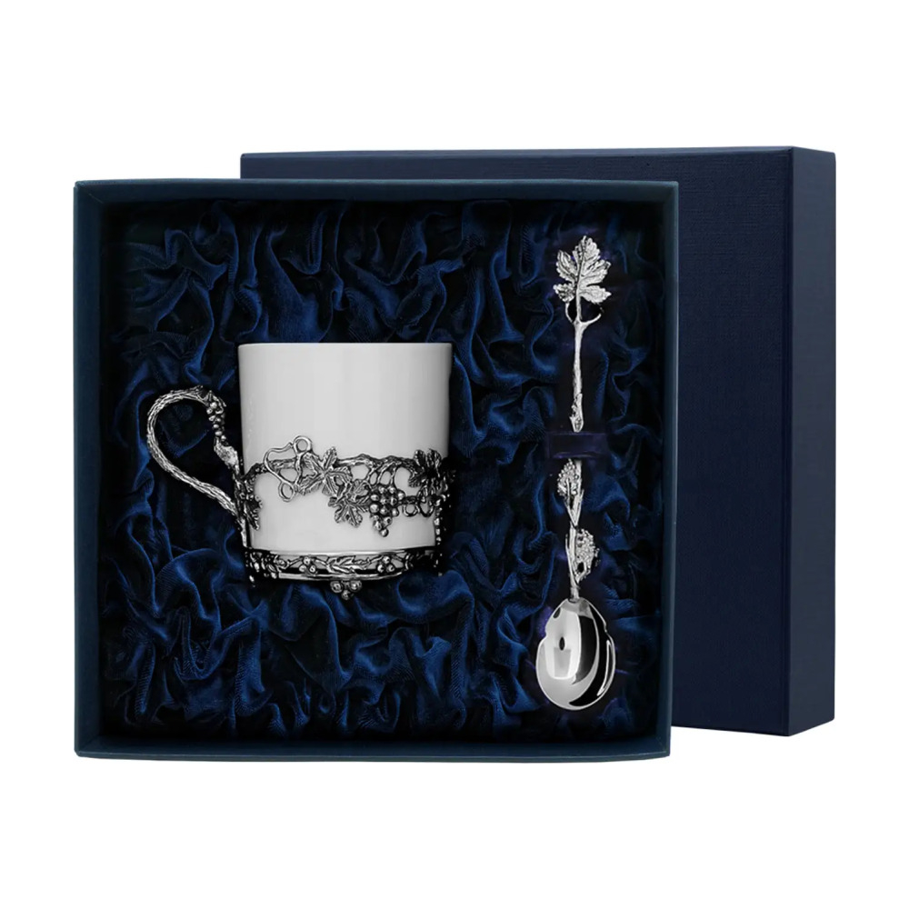 Набор чайная чашка Виноград: ложка, чашка из серебра 925 пробы