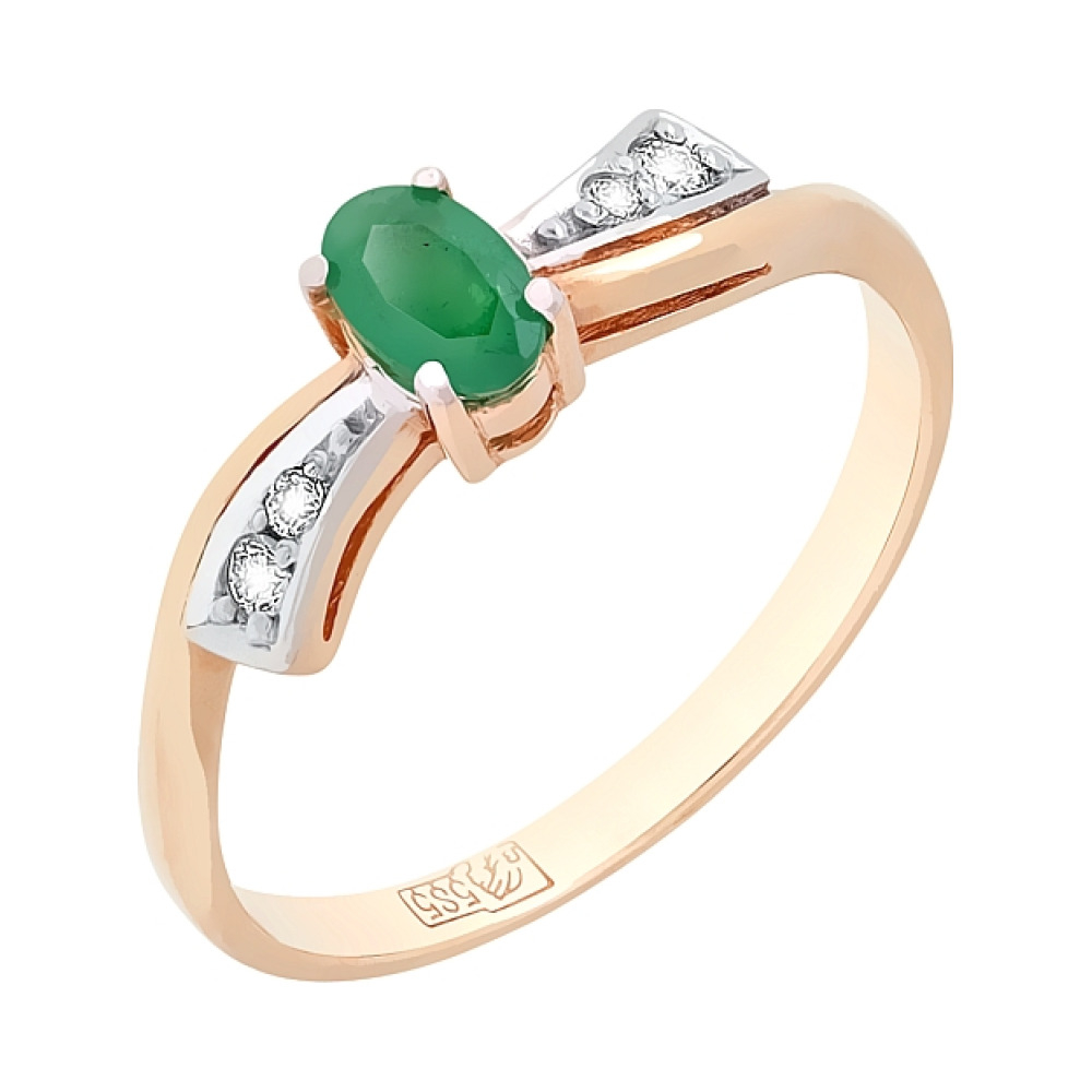 Кольцо с бриллиантом и изумрудом № 84934