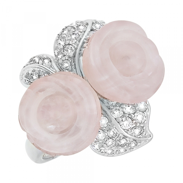 Серебряное кольцо с имитац. кварца и фианитом № 100218