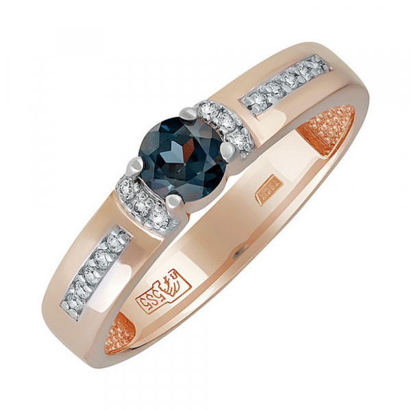 Золотое кольцо с топазом и фианитом № 137725