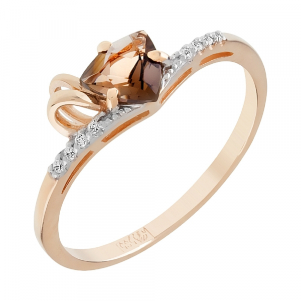 Золотое кольцо с раухтопазом и фианитом № 101854