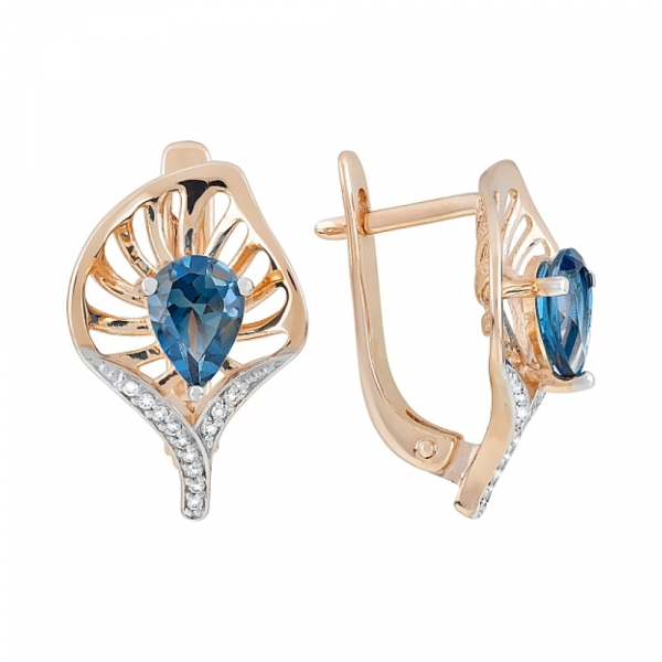 Золотые серьги с топазом и фианитом № 120012
