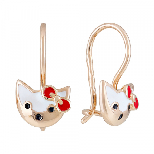 Золотые серьги с эмалью № 123854