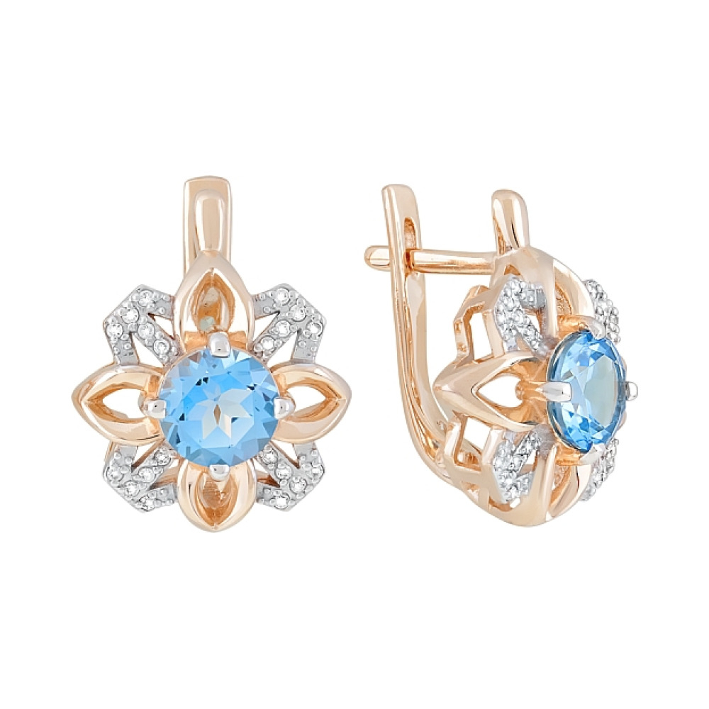 Золотые серьги с топазом и фианитом № 119327