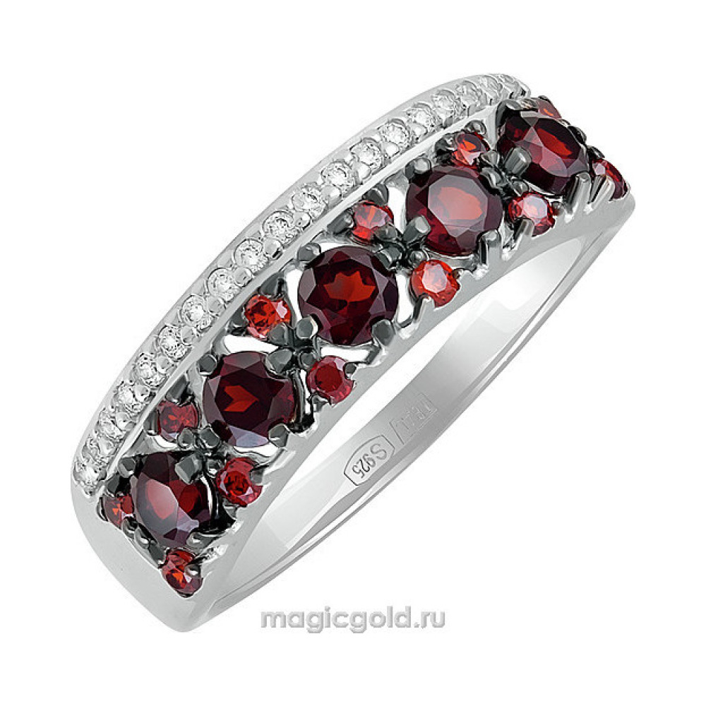 Серебряное кольцо с гранатом и фианитом № 136448