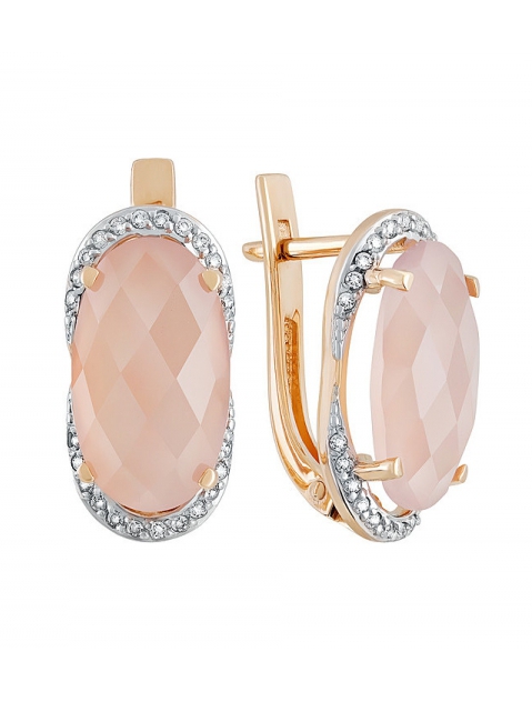 Золотые серьги с розовым ониксом и фианитом № 131835