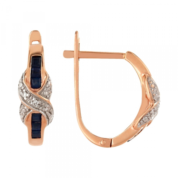 Золотые серьги с бриллиантом и сапфиром № 84413