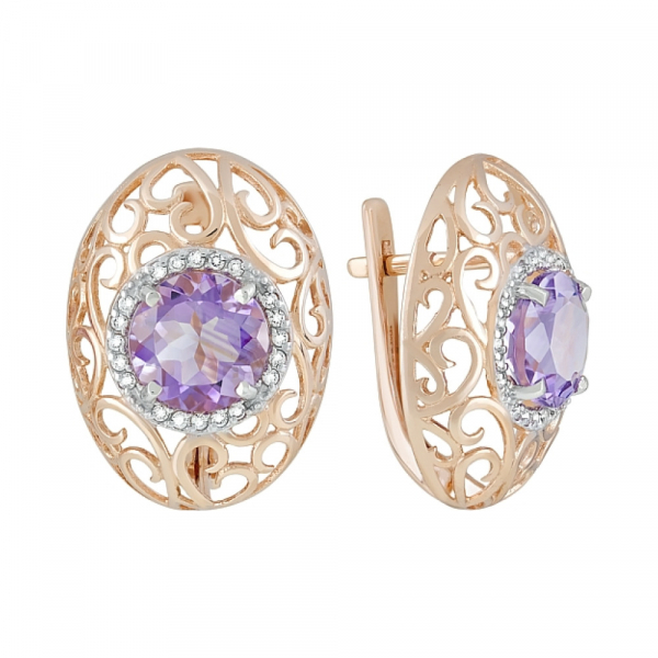 Золотые серьги с аметистом и фианитом № 120297