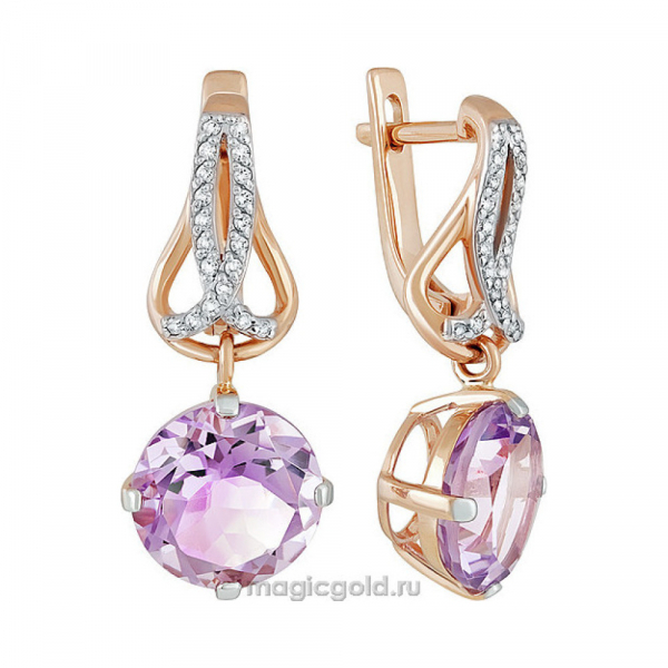 Золотые серьги с аметистом и фианитом № 140026