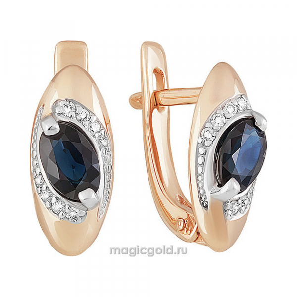 Золотые серьги с бриллиантом и сапфиром № 158867