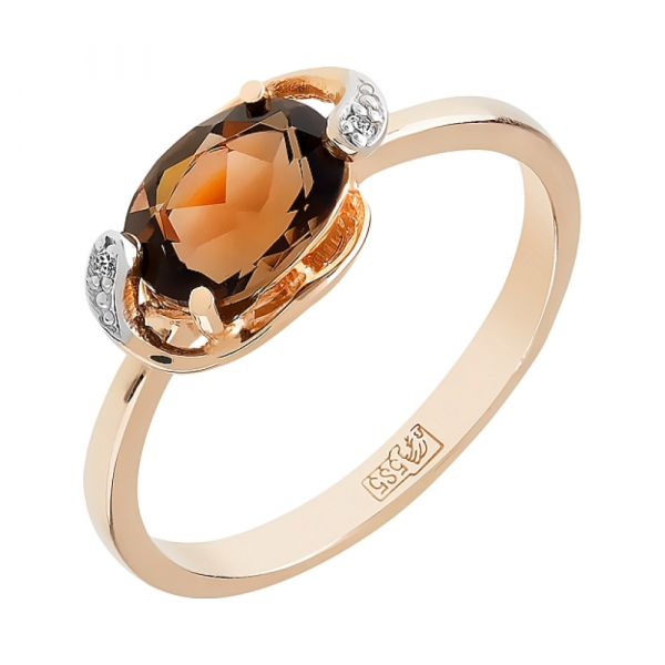 Золотое кольцо с раухтопазом и фианитом № 107430