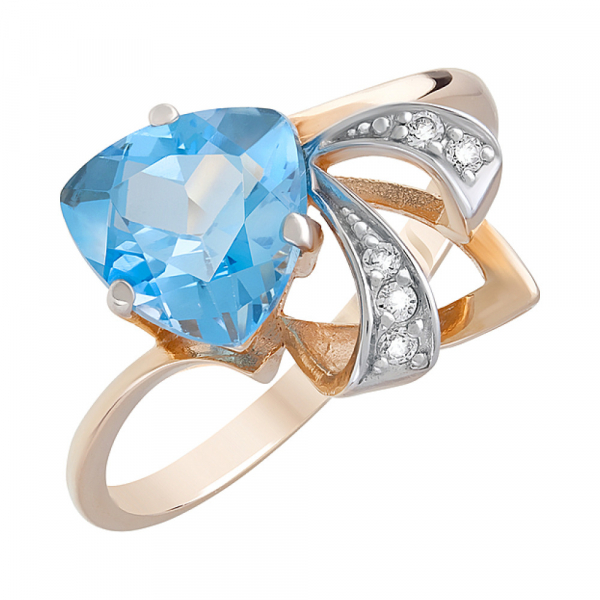 Золотое кольцо с топазом и фианитом № 103566