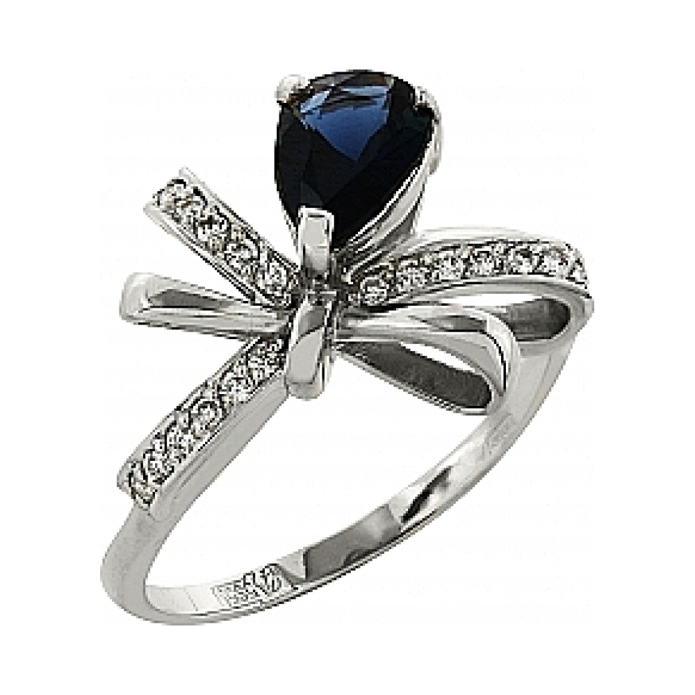 Золотое кольцо с сапфиром и фианитом № 101162