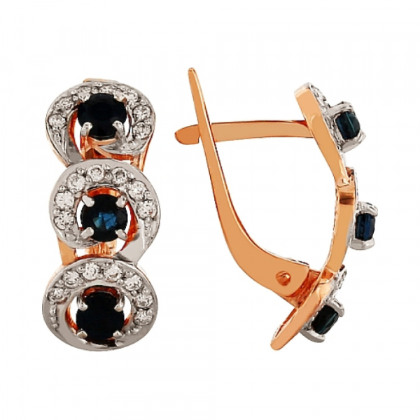 Золотые серьги с бриллиантом и сапфиром № 95455