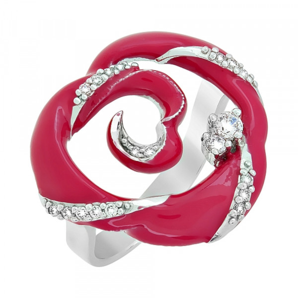 Серебряное кольцо с фианитом и эмалью № 106294