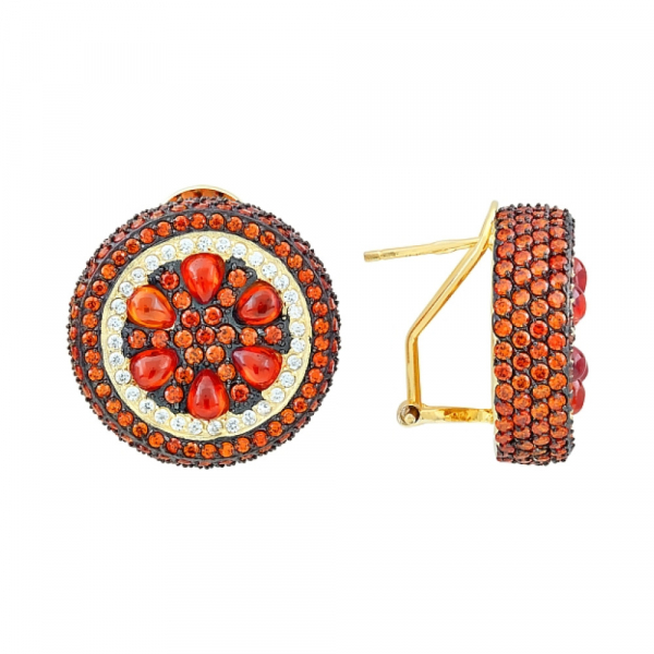 Серебряные серьги с фианитом черным и золотым покрытием № 115615