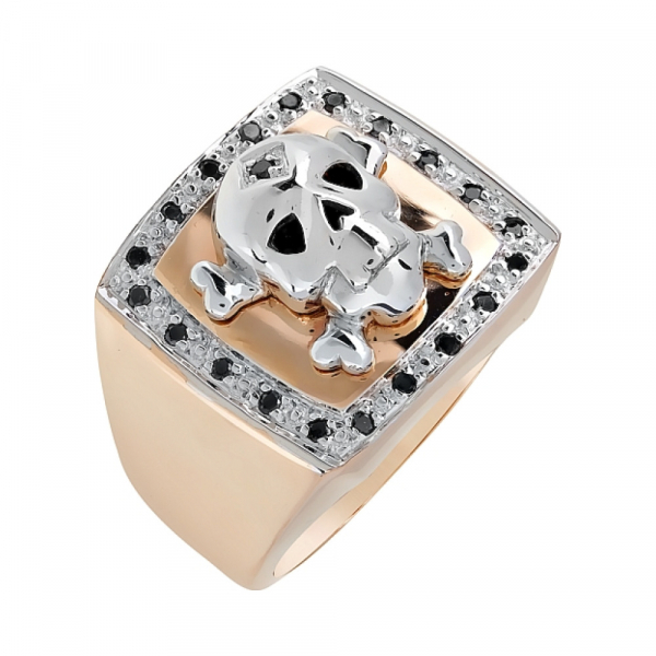 Золотое кольцо с чёрными бриллиантами № 63881