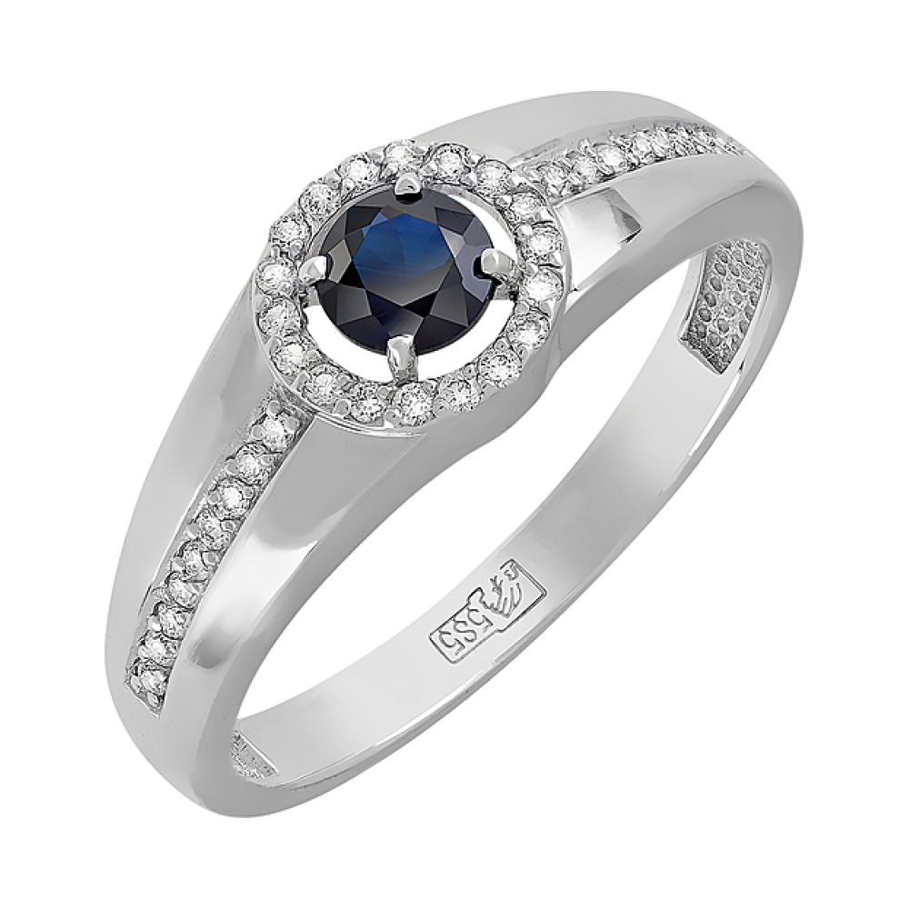 Золотое кольцо с бриллиантом и сапфиром № 123170