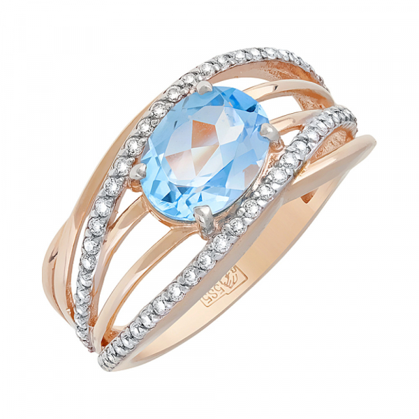 Золотое кольцо с топазом и фианитом № 119676